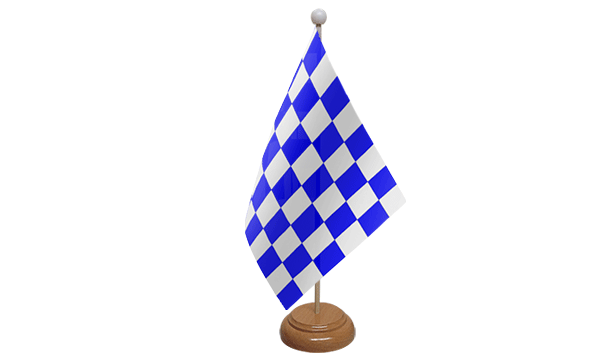Blue and White Check Small Flag with Wooden Stand